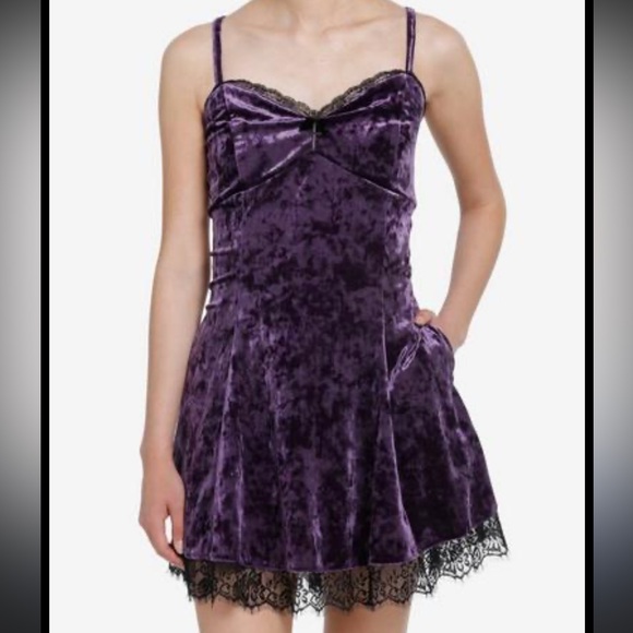 Cosmic Aura Dresses & Skirts - Cosmic Aura Purple Velvet Slip Dress Black Lace And Cross Detail Whimsygoth Sz S